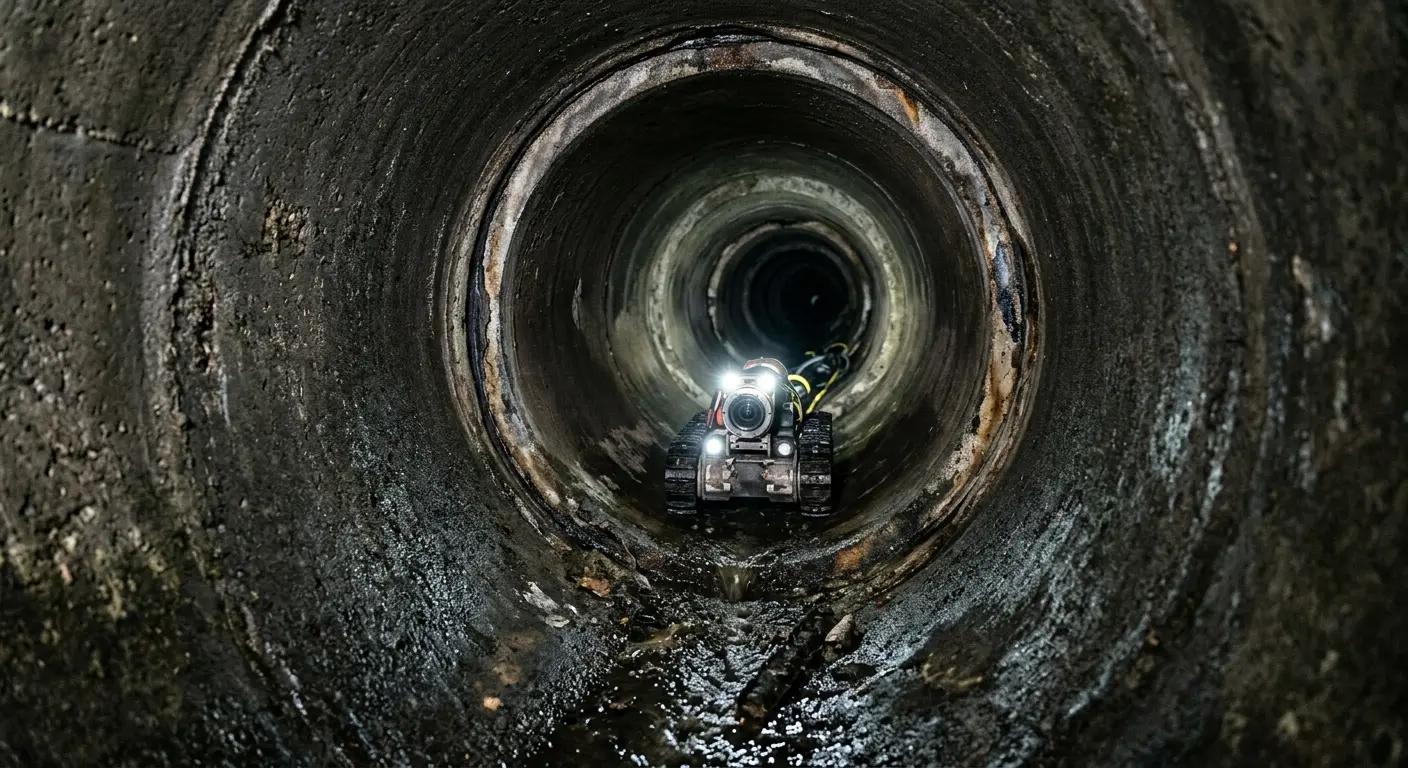 Robotic sewer camera inspecting pipe interior for Sewer Line Repair in East Orange